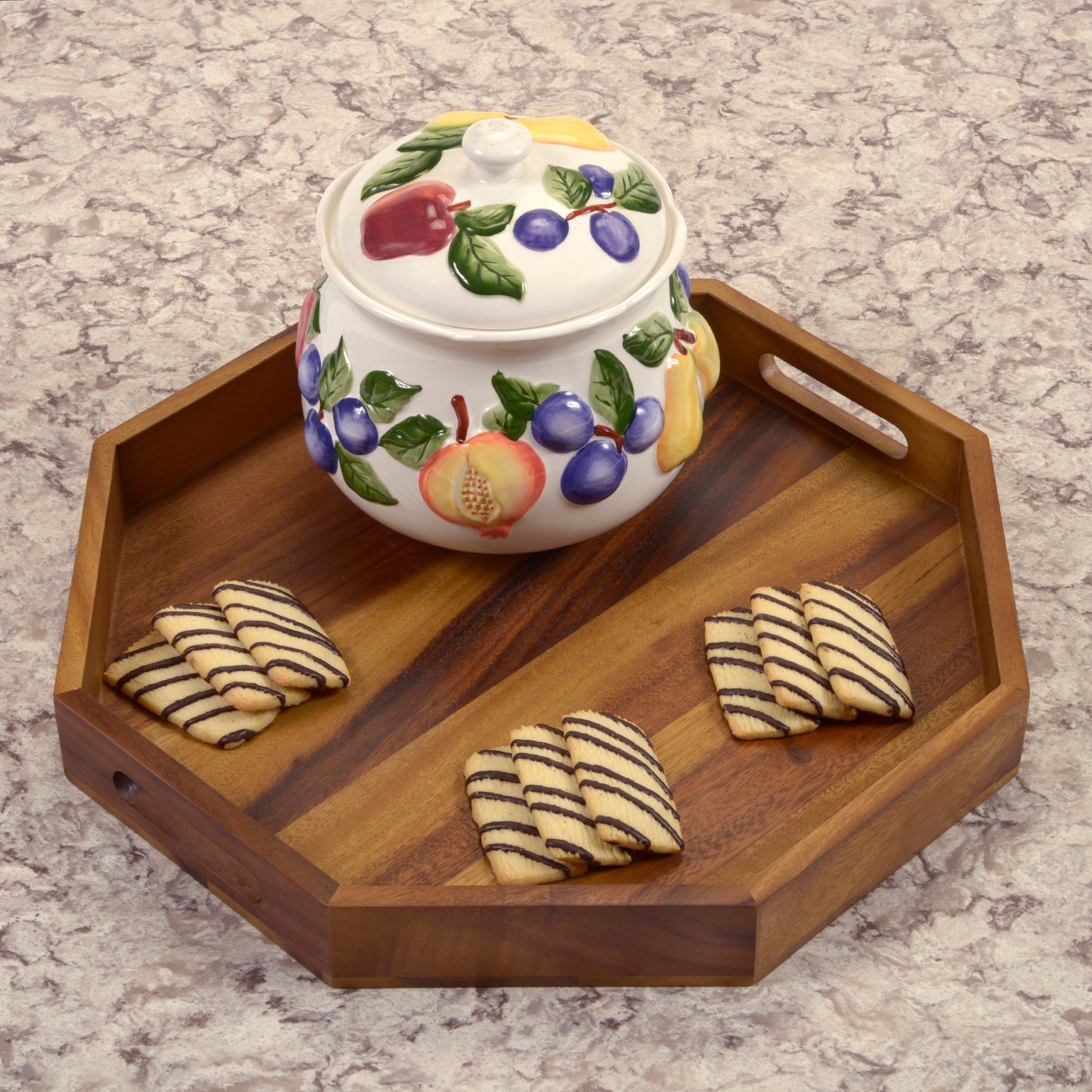 17" Octagon Acacia Wood Tray
