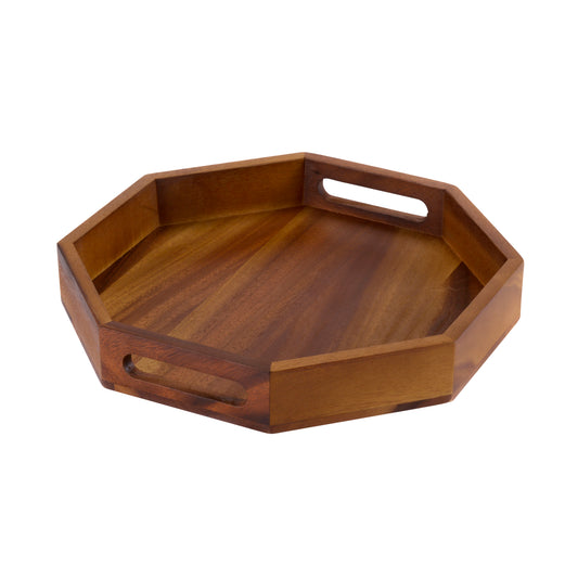 17" Octagon Acacia Wood Tray