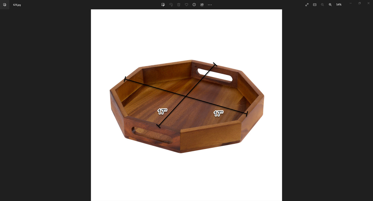 17" Octagon Acacia Wood Tray